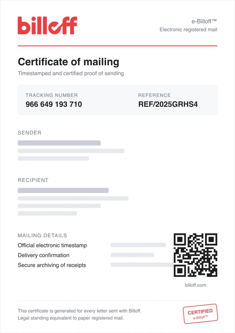 Preuve d’envoi certifiée